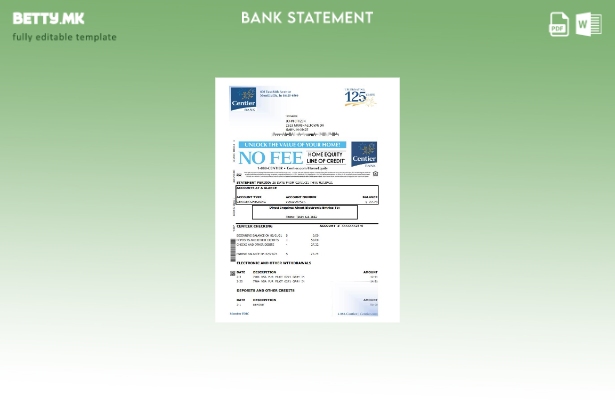 модерен стил САД Indiana Centier извод од банкарски ексел шаблон